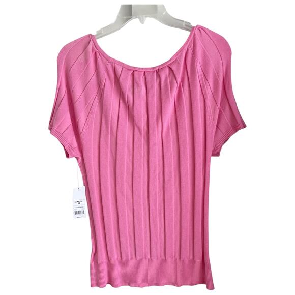Pink Ribbed Lightweight Sweater Short Sleeve Scoop Neck by George NEW - Picture 2 of 4